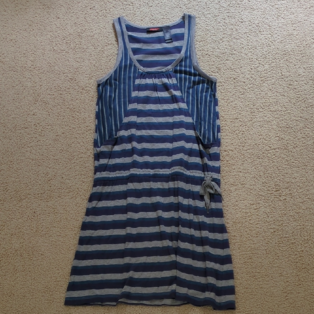 DKNY Striped Blue, Purple, and Gray Sleeveless Tank Mini Active Dress